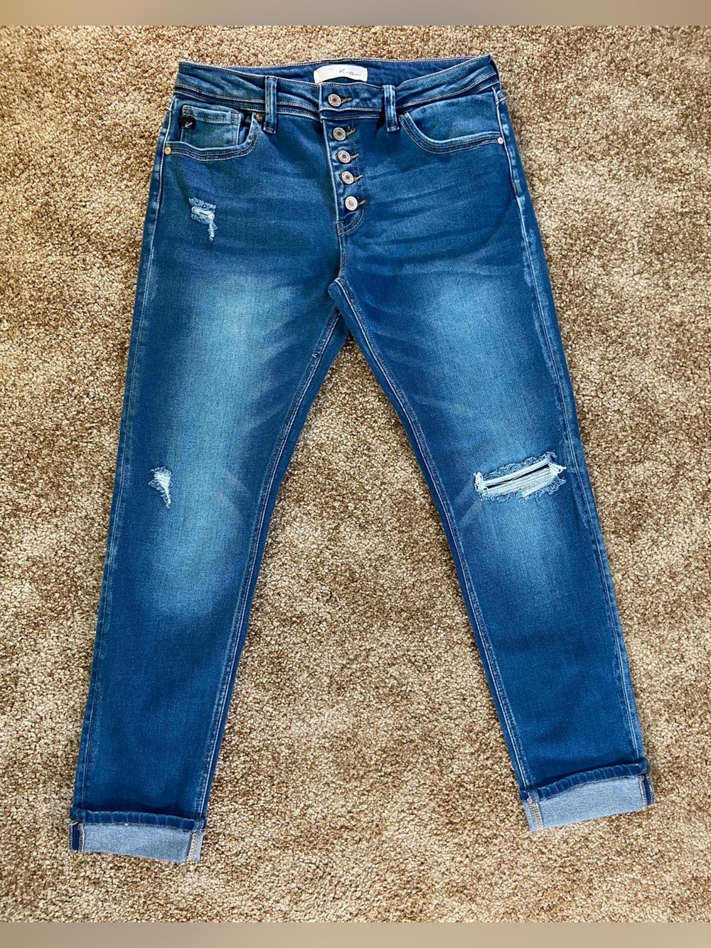 KanCan High Rise Button Fly Skinny Jeans Distressed Cuffed Hem Size 13/30